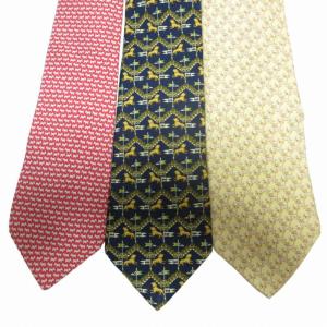 Salvatore Ferragamo 美品 シルクネクタイ レギュラータイ まとめて 3本 動物柄 赤 紺 ベージュ 0607 IBO50