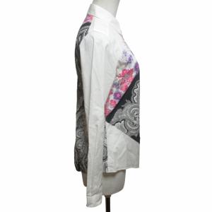 ETRO シャツ ブラウス 花柄×ペイズリー柄 イタリア製 長袖 マルチカラー 白 黒 ピンク 40 約Mサイズ 0503 IBO50