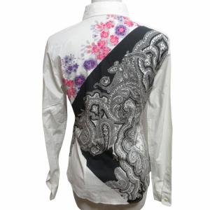ETRO シャツ ブラウス 花柄×ペイズリー柄 イタリア製 長袖 マルチカラー 白 黒 ピンク 40 約Mサイズ 0503 IBO50