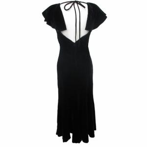 RALPH LAUREN シルクロングワンピース ドレス ベロア フレンチ袖 黒 ブラック 11 約M?Lサイズ 0418 GY14