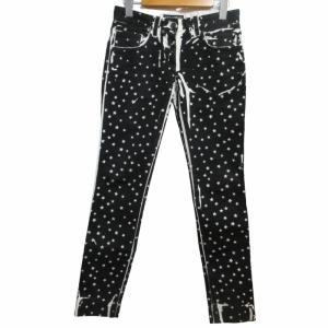 ペイントデニム スキニージーンズ 星柄 ブランドプレート 黒 ブラック 白 ホワイト 36 約S-M相当 GY14 0510