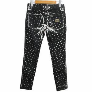 DOLCE&GABBANA ペイントデニム スキニージーンズ 星柄 ブランドプレート 黒 ブラック 白 ホワイト 36 約S-M相当 GY14 0510