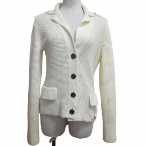 美品 ワッフルカーディガン ニットジャケット ローゲージニット ロゴ金具 白 ホワイト 1 約S-M相当 GY14 0510