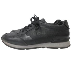 GIORGIO ARMANI レザースニーカー シューズ クロコ型押し 切替 ブラック 黒 X2X047 約28cm 0421 IBO47