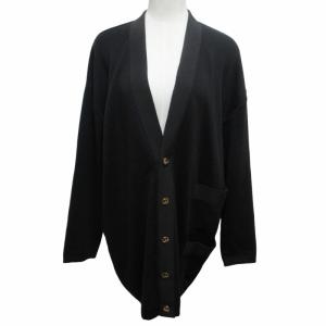 美品 ロングカーディガン ニット ウール ロゴ 金ボタン 黒 ブラック Mサイズ GY14 0507