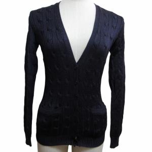 ブラックレーベル シルクカーディガン ケーブル編み 長袖 ネイビー 紫 パープル系 XS 0503 IBO50 AA