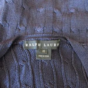 RALPH LAUREN ブラックレーベル シルクカーディガン ケーブル編み 長袖 ネイビー 紫 パープル系 XS 0503 IBO50 AA