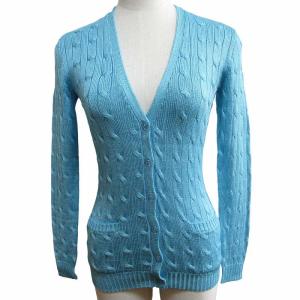 ブラックレーベル BLACK LABEL 美品 シルク ケーブルニット カーディガン 水色 XSサイズ 0502 IBO50