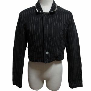 美品 ショートデニムジャケット Gジャン ストライプ ビジュー装飾 黒 ブラック Fサイズ 0507