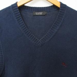 BURBERRY BLACK LABEL ニットベスト ワンポイントロゴ刺繍 Vネック ネイビー 3 約Lサイズ相当 0508