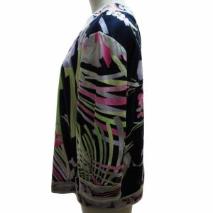 LEONARD カーディガン 七分袖 総柄 花柄 フラワーパターン 紺 ネイビー ピンク 大きいサイズ XLサイズ IBO52 0527