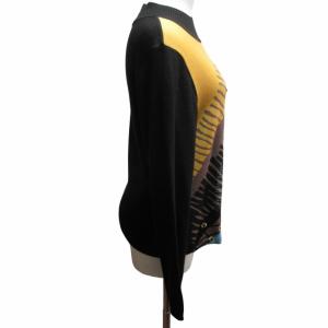 LEONARD FASHION ウールニット セーター 総柄 ビジュー装飾 シルク混 長袖 黒 ブラック XLサイズ 0517