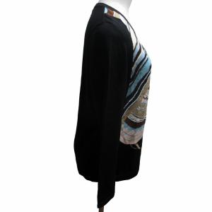 LEONARD SPORT ウールニット セーター ビジュー装飾 総柄 長袖 黒 ブラック 42 約L-XLサイズ 0528 IBO52