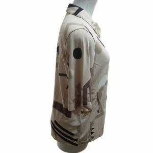 LEONARD SPORT ハーフジップポロシャツ カットソー 総柄 ゴールド金具 半袖 ベージュ 42 約L-XLサイズ 0528  IBO52