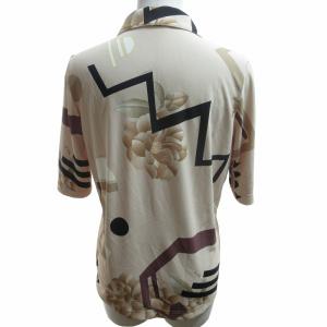 LEONARD SPORT ハーフジップポロシャツ カットソー 総柄 ゴールド金具 半袖 ベージュ 42 約L-XLサイズ 0528  IBO52