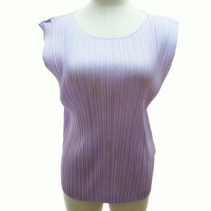 イッセイミヤケ 16SS プリーツノースリーブカットソー Tシャツ ブラウス 紫 パープル 3 約Lサイズ PP61-JK206