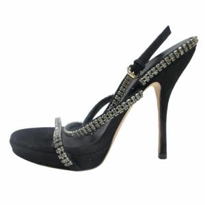 GUCCI ラインストーン サンダル パンプス ハイヒール 黒 ブラック 35 約22.0cm 0619 IBO52