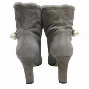 JIMMY CHOO スエード ムートンショートブーツ ヒールシューズ パール ロゴ グレー 36 約23cm 0620 IBO52