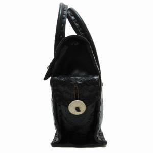 CARVING TRIBES 美品 ハンドバッグ カービング レザー 皮革 型押し 花柄 フラワーパターン 黒 ブラック 0604