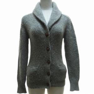 起毛 カーディガン ウール ジャケット ショールカラー レザーエルボーパッチ グレー XS 0609 IBO52