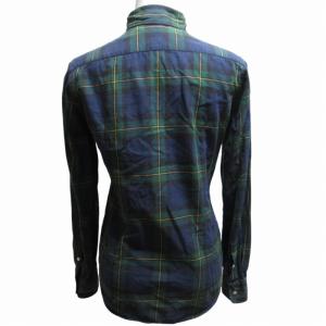 RALPH LAUREN ブラックウォッチ チェックシャツ ブラウス ロゴ刺繍 長袖 紺 ネイビー 緑 グリーン 黄 11 約Mサイズ相当 0609