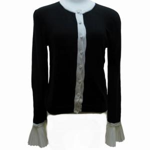37379 近年モデル シルク カーディガン ジャケット フリル袖 黒 ブラック 0 約XSサイズ 0616 IBO52