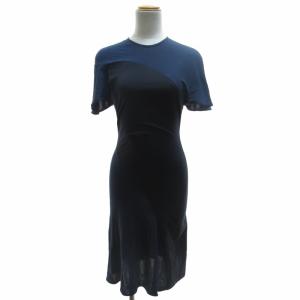 美品 ジャージーワンピース 切替 ロング 紺 ネイビー 黒 ブラック 36 約Mサイズ 370091 SEW11 IBO52