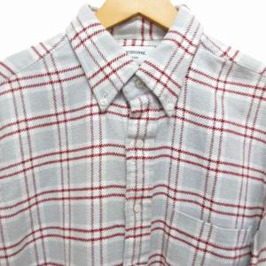 THOM BROWNE フランネルシャツ ボタンダウン チェック柄 USA製 グレー 赤 レッド 3 約L 0619 IBO52