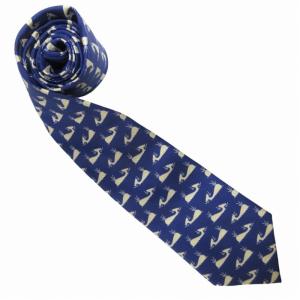 美品 ネクタイ クジラ柄 総柄 シルク 青 ブルー 0618 IBO52