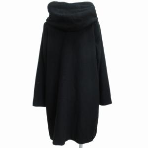 LANVIN en Bleu メルトン フーデットコート ダブルブレスト ひざ丈 黒 ブラック  38 M 0623