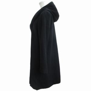 LANVIN en Bleu メルトン フーデットコート ダブルブレスト ひざ丈 黒 ブラック  38 M 0623