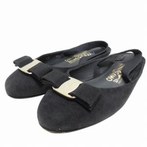 ヴァラリボン スリングバック パンプス シューズ スエード ゴールド金具 4.5D 約22?p 黒 ブラック 0618 IBO52