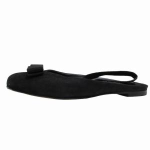 Salvatore Ferragamo ヴァラリボン スリングバック パンプス シューズ スエード ゴールド金具 4.5D 約22?p 黒 ブラック 0618 IBO52