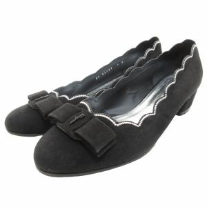 ヴァラリボン バラリボン  スエードパンプス チャンキーヒール シルバーソール 黒 ブラック 6 約23.5cm DY 03753