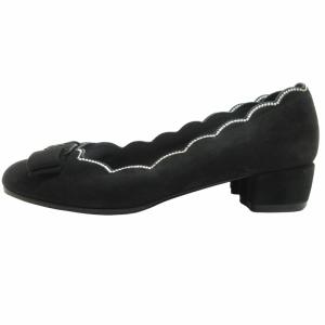 Salvatore Ferragamo ヴァラリボン バラリボン  スエードパンプス チャンキーヒール シルバーソール 黒 ブラック 6 約23.5cm DY 03753