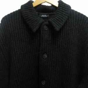 A.P.C. 90s ヴィンテージ ウールニットロングカーディガン セーター フランス製 黒 ブラック 約L-XLサイズ 0612 IBO52