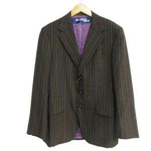 00s ARCHIVE AD2004 ウールテーラードジャケット 3B ストライプ柄 L ブラウン