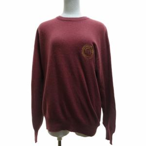 美品 カシミヤ クルーネックニット カレッジロゴ刺繍 長袖 赤 レッド Lサイズ IBO52 0607