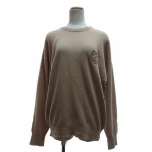 美品 カシミヤ クルーネックニット カレッジロゴ刺繍 長袖 ベージュ Lサイズ IBO52 0607