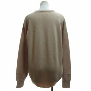 VALENTINO 美品 カシミヤ クルーネックニット カレッジロゴ刺繍 長袖 ベージュ Lサイズ IBO52 0607