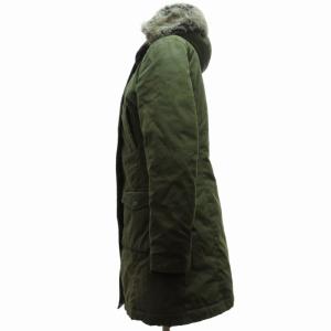 Barbour ファイバーダウンコート モッズコート ミリタリージャケット 切替 ボア カーキ 緑系 34 約XS-Sサイズ 0612 IBO52
