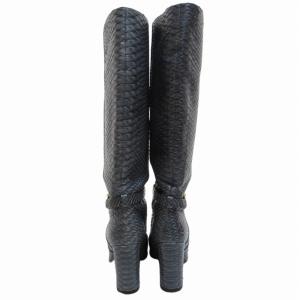 Sergio Rossi ロングブーツ シューズ パイソンレザー チャンキーヒール ゴールド金具 グレー 36 約22.5?23.0?p 0613 IBO52