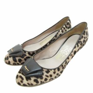 パンプス ハラコ レオパード柄 ベージュ 約21.5cm IBO52 0608