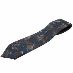 総柄ジャカード ネクタイ 美品 ロゴ刺繍 紺 ネイビー IBO52 AA 0614