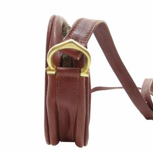 Cartier マストライン ヴィンテージ レザー ショルダーバッグ クロスボディ スエード ゴールド金具 円形 斜め掛け 赤 レッド 0613