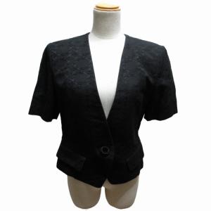 Christian Dior スカートスーツ セットアップ フォーマル ジャケット 総柄 半袖 11号 約Lサイズ 黒 ブラック 0624