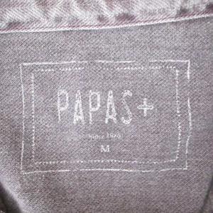 Papas + プラス 美品 ポロシャツ フェード加工 ヴィンテージ加工 ロゴ刺繍 半袖 グレー Mサイズ KK5 0619