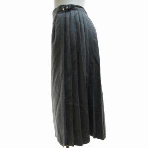 O'NEIL OF DUBLIN ラップスカート 切替プリーツ ウール レザーストラップ ミモレ ロング 38 M グレー