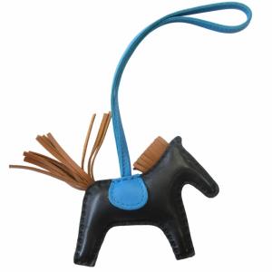 HERMES ロデオPM アニョーミロ バッグチャーム ストラップ レザー ブラック×ブルーサフィール×ゴールド 