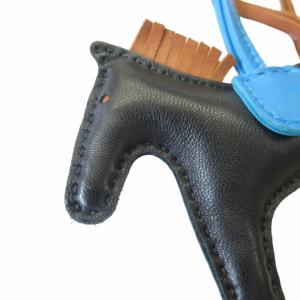 HERMES ロデオPM アニョーミロ バッグチャーム ストラップ レザー ブラック×ブルーサフィール×ゴールド 